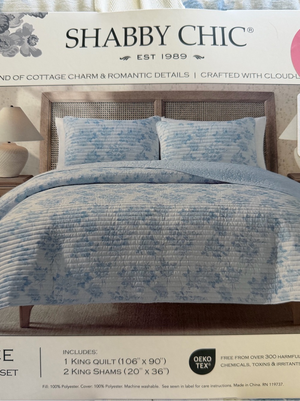 Shabby Chic Rachel Ashwell blue vintage rose pattern Quilt cottage coquette NWT